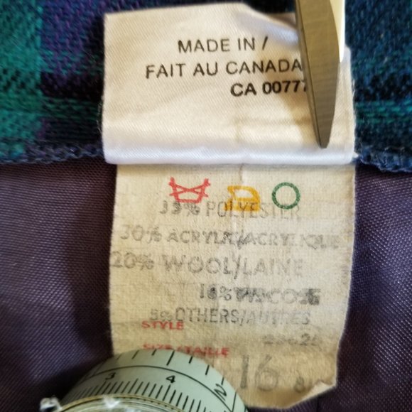 Vintage 80s, tartan check, pleated, lined skirt side opening, L, US 16, purple+ - Picture 8 of 9